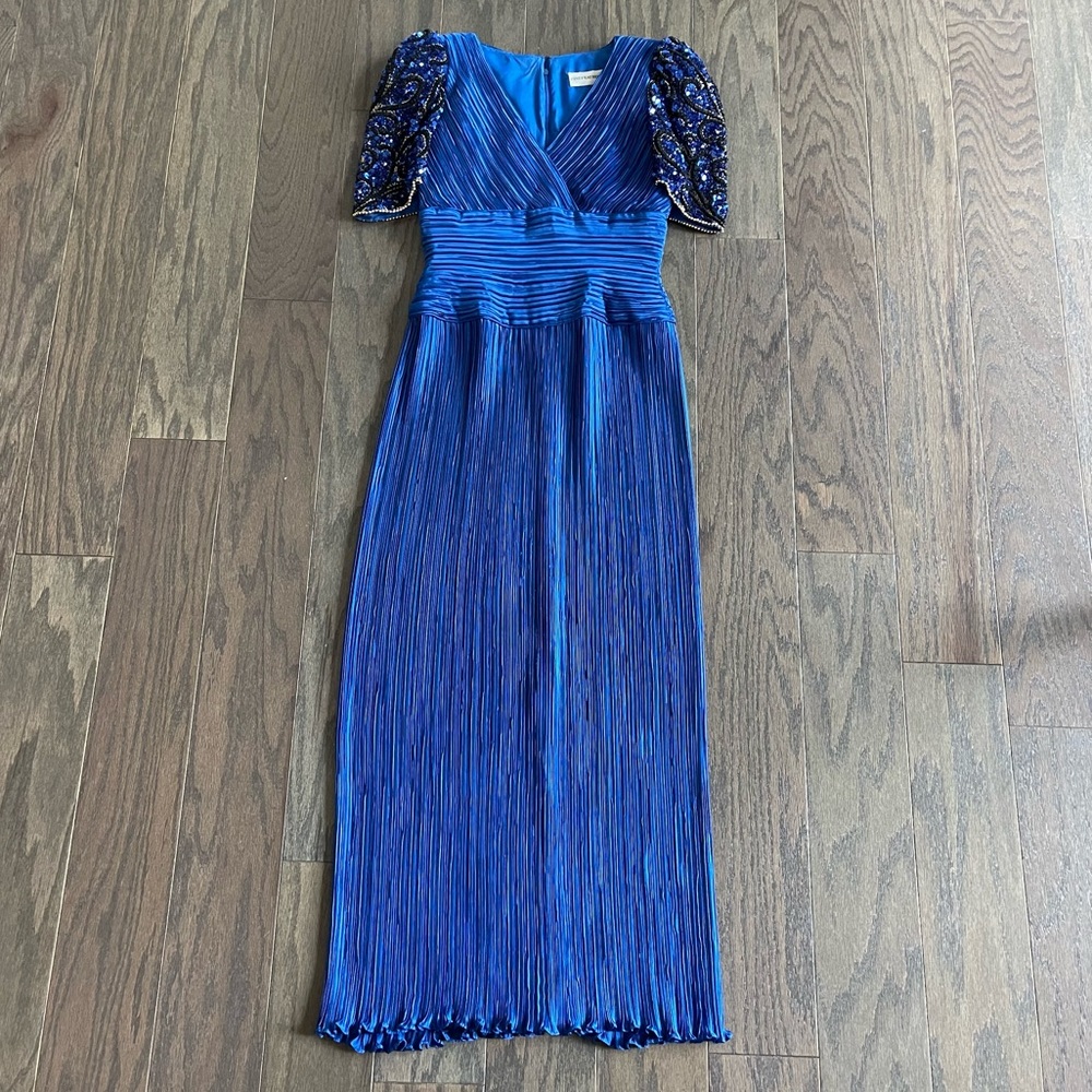 George F Couture Beaded Fortuny Pleated Midi Evening Gown